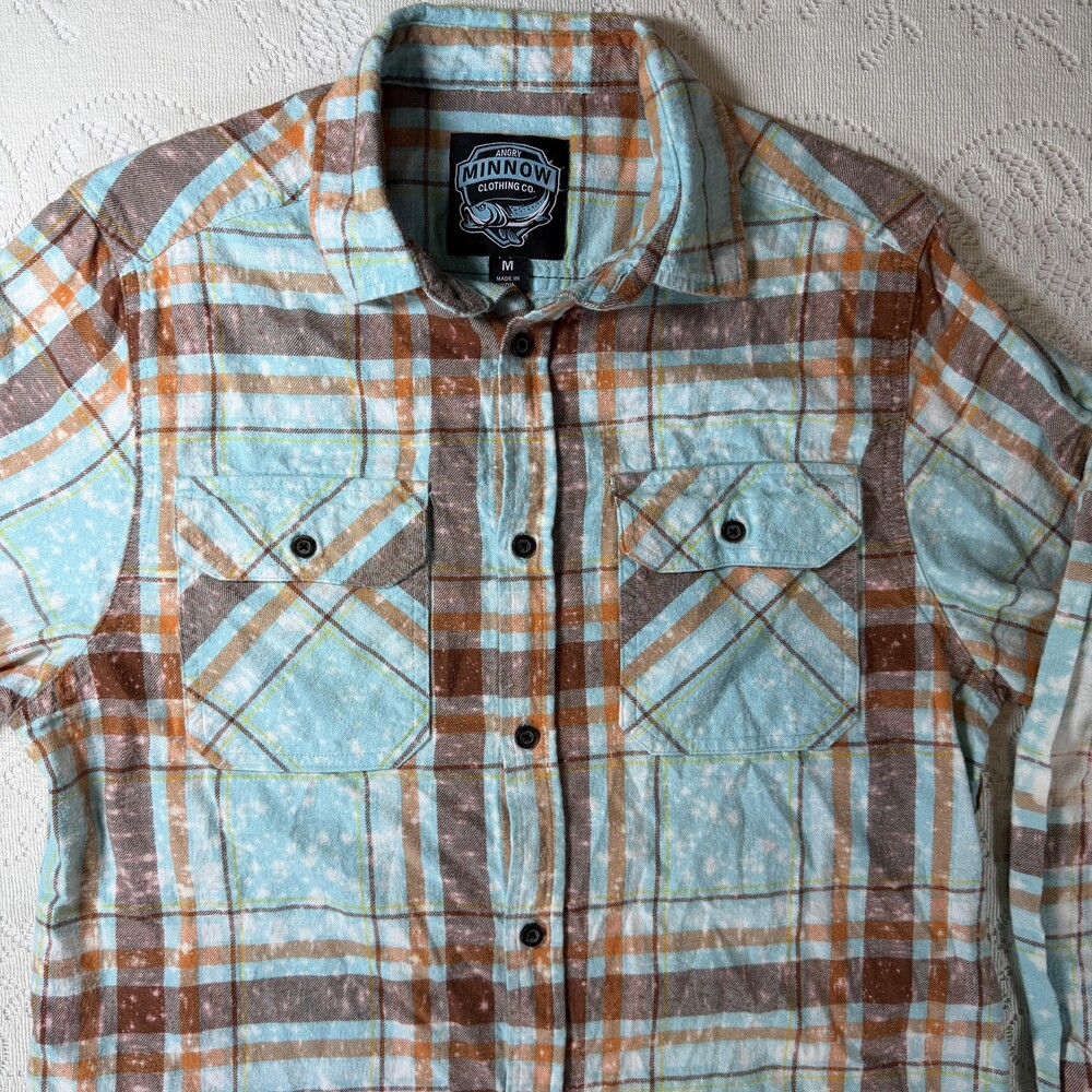 Angry Minnow Vintage Flannel Shirt Womens Medium Blue Plaid Wild Child Gypsy - Picture 2 of 13